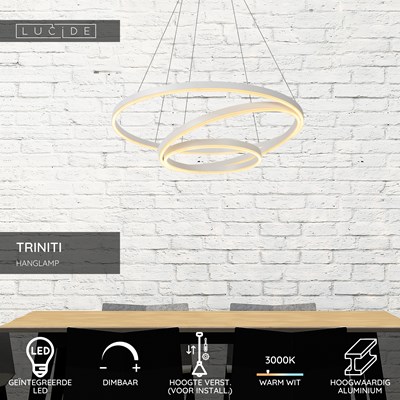 Lucide TRINITI - Hanglamp - Ø 80 cm - LED Dimb. - 3000K - Wit